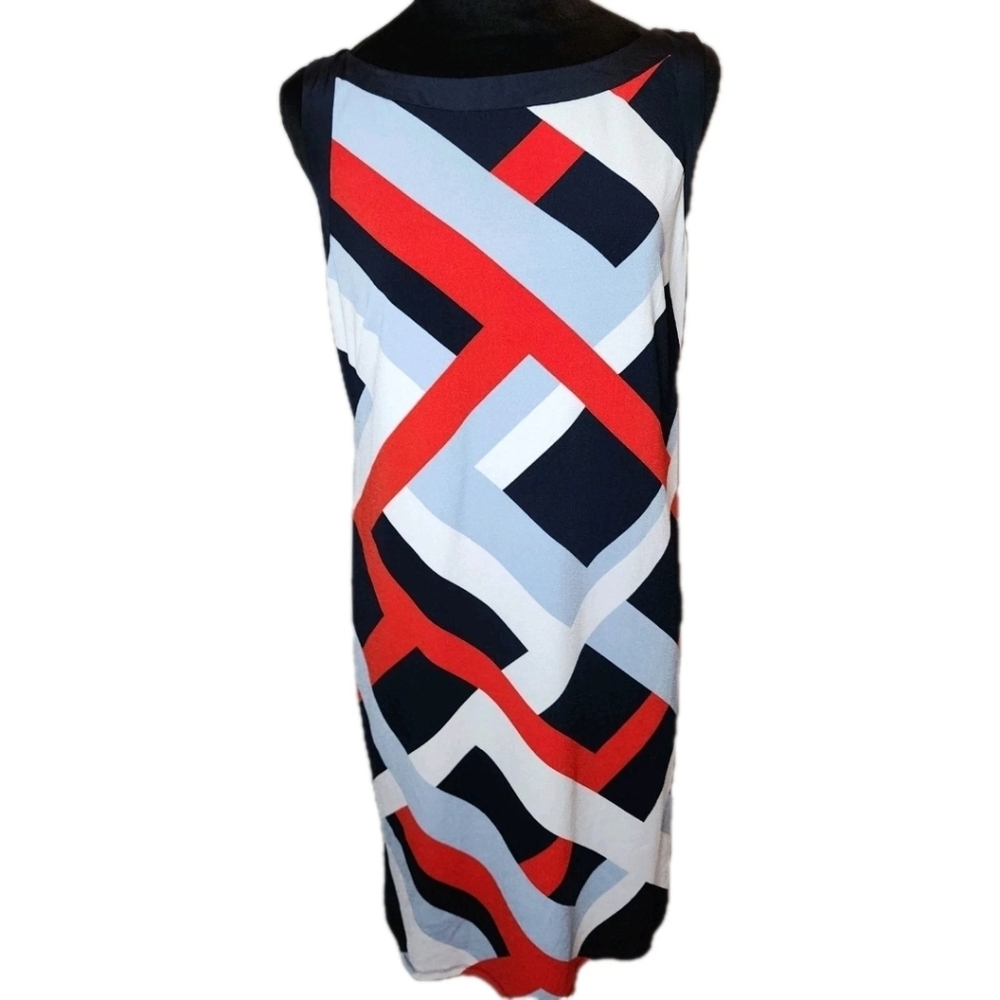 Ann Taylor Petite LP Geometric Lined Sleeveless Sheath Dress Work Office Party